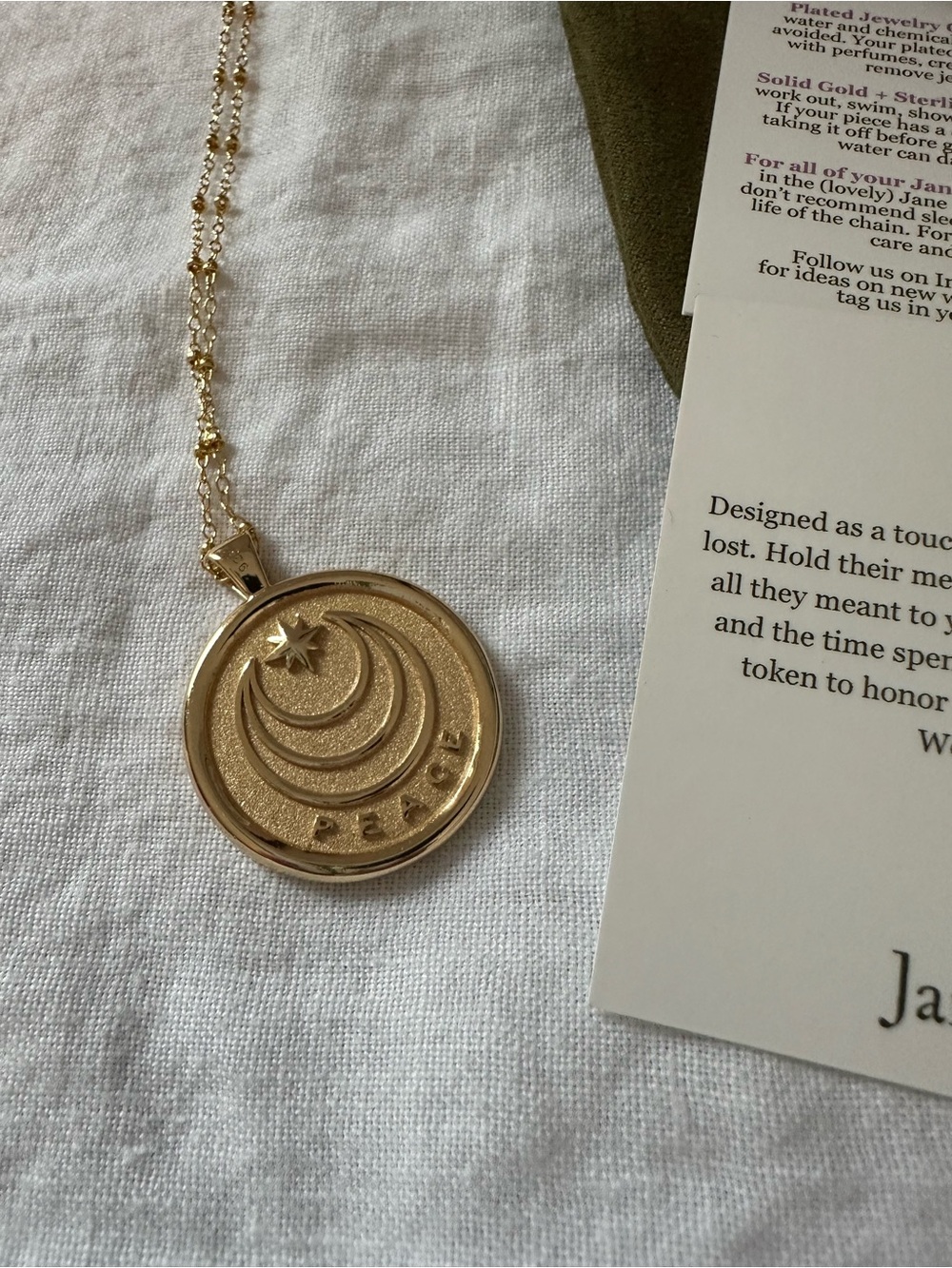 Jane Win Peace Gold Pendant Necklace - Picture 3 of 3